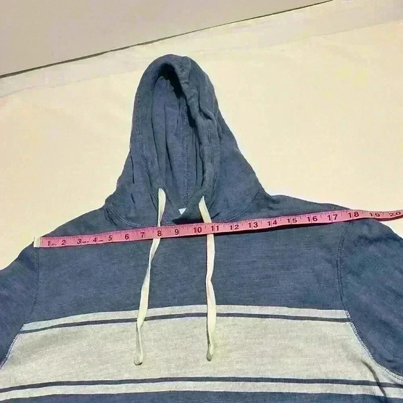 Faherty Mens Blue Hoodie Sweatshirt Striped Knit Organic Cotton Size Medium - Picture 7 of 10